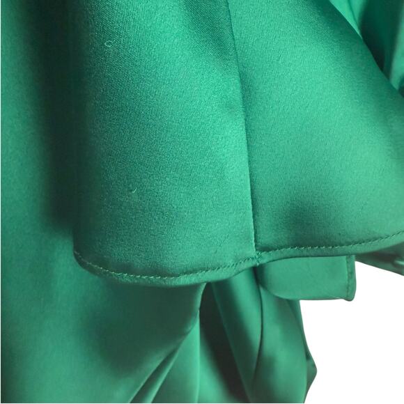 Ramy Brook Madeline Green Satin Plunge Neck Long Sleeve Gown Size 8 - Picture 16 of 16